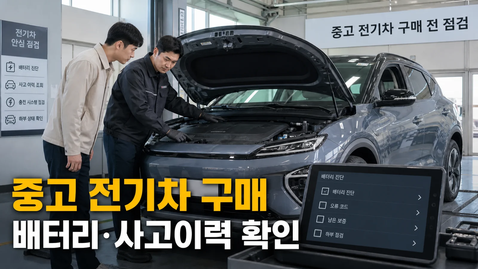 중고 전기차 구매 체크리스트, 배터리 성능과 사고이력 확인하기